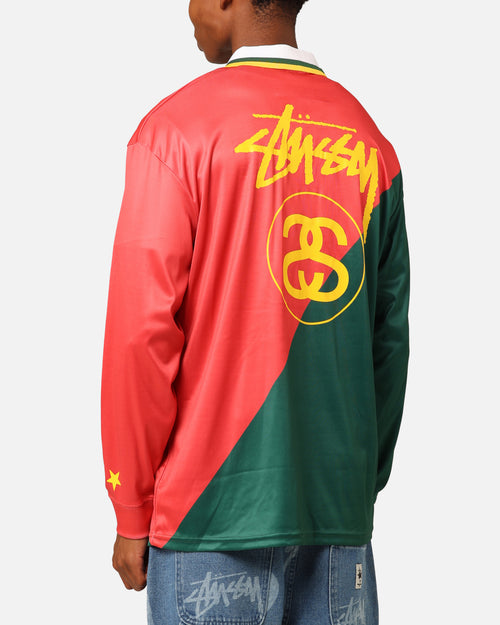 Stüssy Football Polo Long Sleeve T-Shirt Red/Green