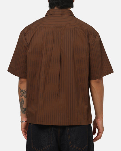 Carre Signature Rose Button Up Shirt Brown Pinstripe