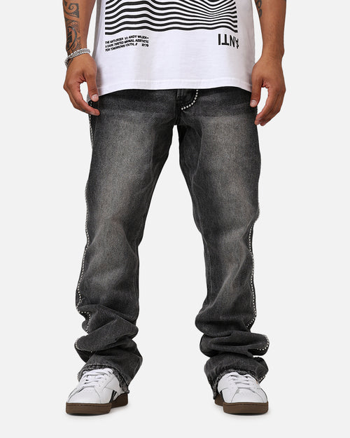 MNML B661 Flat Studded Flare Denim Jeans Vintage Black