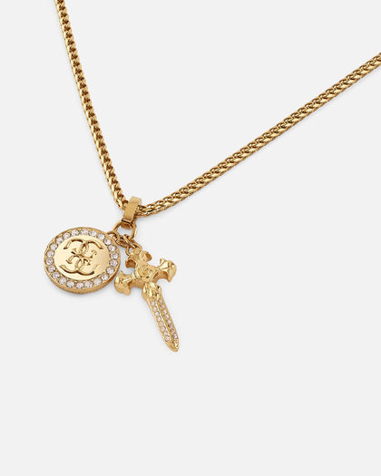 Guess Mainline Rebel Knight 26" 4G Coin And Dagger Necklace Gold