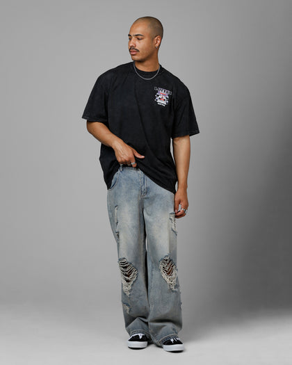 Loiter Horse Power Vintage Drop T-Shirt Black Acidwash