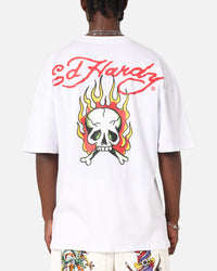 Ed Hardy Flaming Skull T-Shirt White