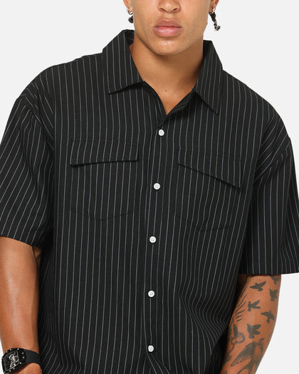 Saint Morta Gothic Pinstripe Button Up Shirt Jet Black