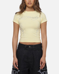 Ed Hardy Women's Cyber Rhinestone Baby T-Shirt Butter Yellow