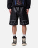 MNML Ultra Baggy Iron Cross Leather Shorts Black