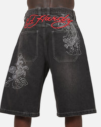 Ed Hardy Dragon Jorts Washed Black