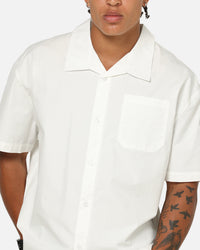 Saint Morta Raw Cut Twill Button Up Shirt Off White