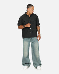 Saint Morta Gothic Pinstripe Button Up Shirt Jet Black
