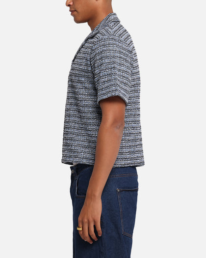XXIII Boucle Tweed Crop Button Up Shirt Black/White/Blue