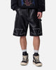 MNML Ultra Baggy Iron Cross Leather Shorts Black