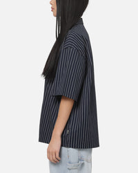 Carre Grid Short Sleeve Button Up Shirt Vintage Navy/Ecru Pinstripe
