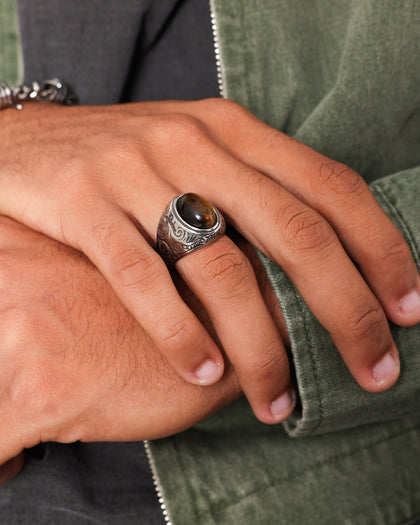 NXS Tiger Eye Ring Steel/Brown