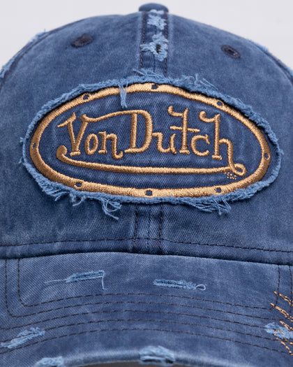 Von Dutch Distressed Zigzag Dad Strapback Cap Navy