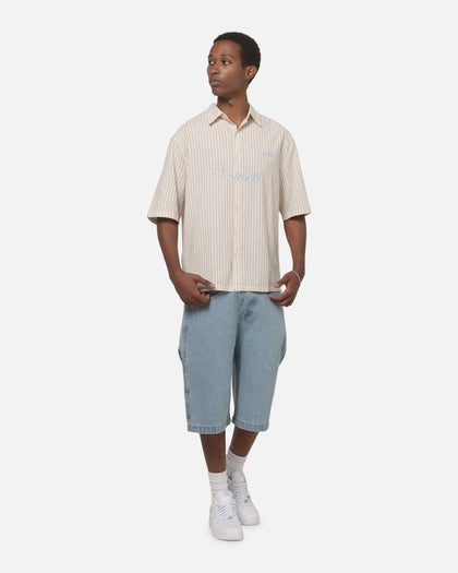 Vouseti Full Court Button Up Shirt Latte White Stripe
