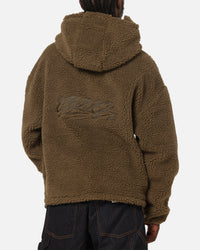 Carre Sherpa Hooded Jumper Khaki