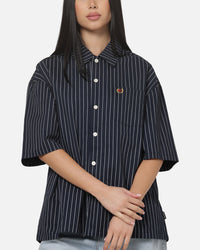 Carre Grid Short Sleeve Button Up Shirt Vintage Navy/Ecru Pinstripe