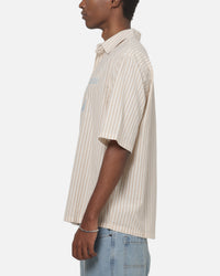Vouseti Full Court Button Up Shirt Latte White Stripe