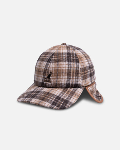 Kangol Plaid Earflaps Baseball Cap Tan
