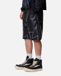 MNML Ultra Baggy Iron Cross Leather Shorts Black