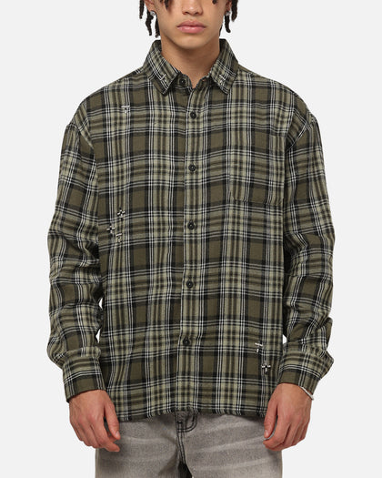 Saint Morta Credo Plaid Long Sleeve Button Up Shirt Green-plaid