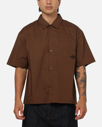 Carre Signature Rose Button Up Shirt Brown Pinstripe