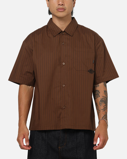 Carre Signature Rose Button Up Shirt Brown Pinstripe