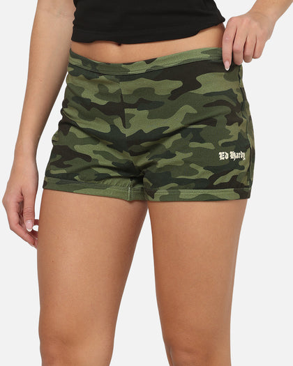 Ed Hardy Women's Crossed Mini Shorts Woodland Camo