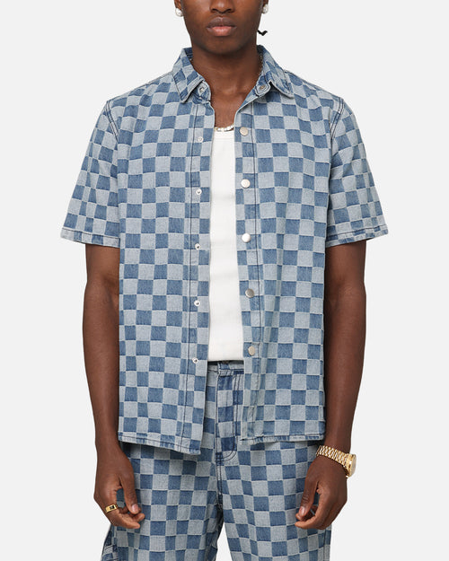 XXIII Checker Board Button Up Shirt Blue