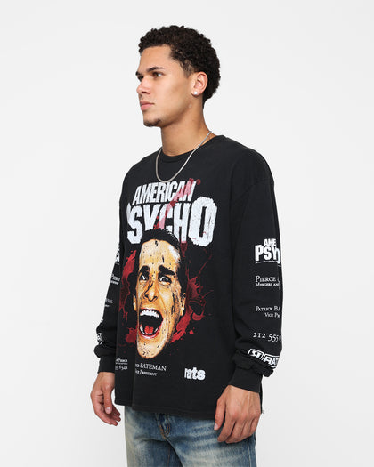 Rats Get Fat X American Psycho American Psycho Long Sleeve T-Shirt Black Wash