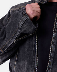 MNML Panelled Moto Denim Jacket Washed Black