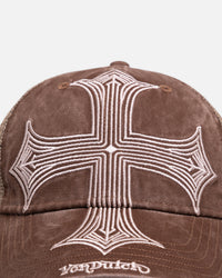 Von Dutch Worn Out Trucker Snapback Hat Washed Brown
