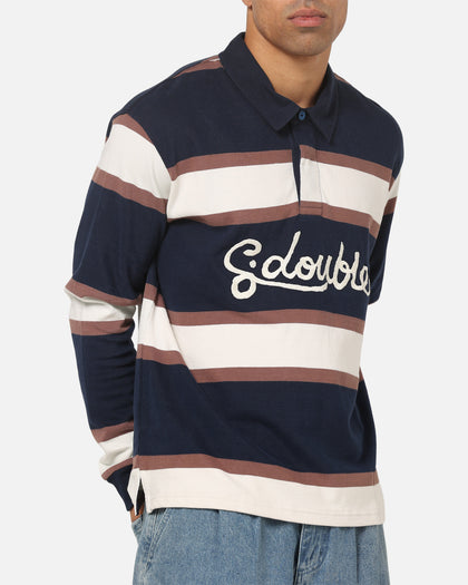 S Double Chain Stitch Long Sleeve Rugby Jersey Navy