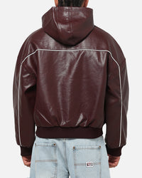 Carre Velocity Vegan Leather Bomber Jacket Burgundy