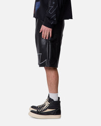 MNML Ultra Baggy Iron Cross Leather Shorts Black