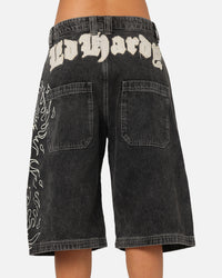 Ed Hardy Women's Distressed Logo Jorts Black