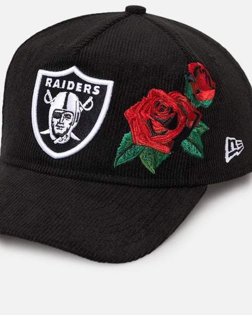 New Era Las Vegas Raiders 'Corduroy Roses' Golfer Pre-Curved Snapback Black Corduroy/White