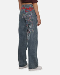 Ed Hardy Women's Death Before Dishonour Jeans Blue Mid Wash