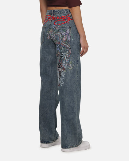 Ed Hardy Women's Death Before Dishonour Jeans Blue Mid Wash