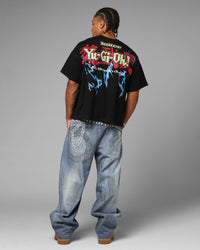 Loiter X Yu-Gi-Oh! Blue Eyes White Dragon Rhinestone T-Shirt Black