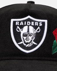 New Era Las Vegas Raiders 'Corduroy Roses' Golfer Pre-Curved Snapback Black Corduroy/White