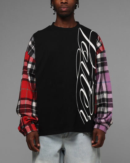 Loiter Script Flannel Long Sleeve T-Shirt Black