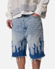 MNML Baggy Flame Denim Shorts Blue