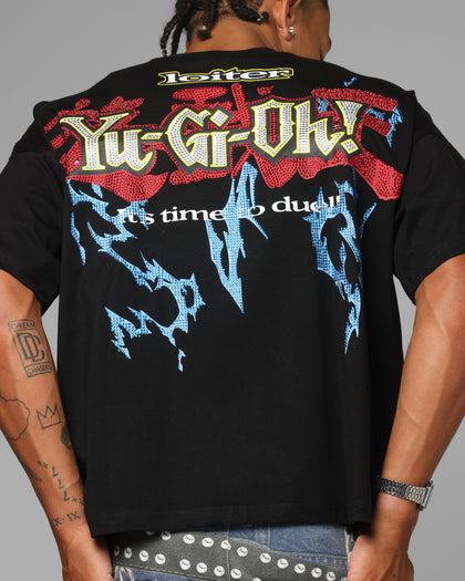 Loiter X Yu-Gi-Oh! Blue Eyes White Dragon Rhinestone T-Shirt Black