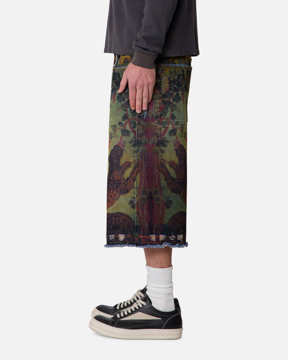 MNML Ultra Baggy Leopard Denim Shorts Multi