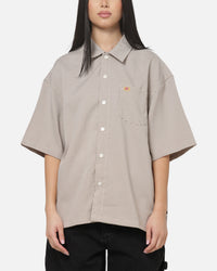 Carre Grid Short Sleeve Button Up Shirt Ecru Check