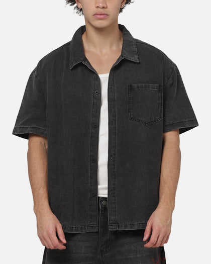 Saint Morta Graves Short Sleeve Button Up T-Shirt Black Shadow