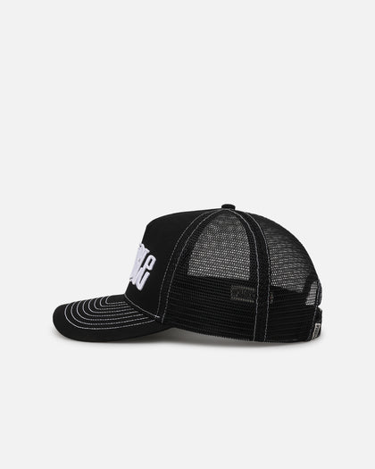 S Double Mid-Block Curved Peak Trucker Strapback Black