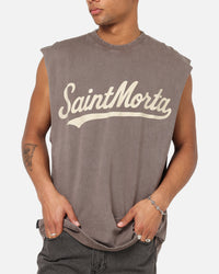 Saint Morta Script Oversized Muscle T-Shirt Washed Brown