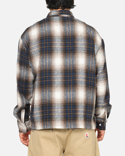 Carre Ombre Zip Up Long Sleeve Shirt Black Plaid
