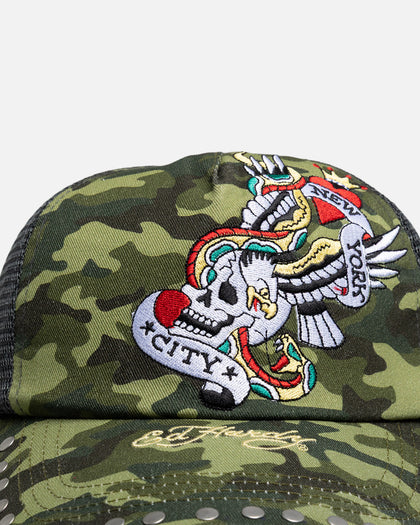 Ed Hardy Heart And Skull Trucker Snapback Camo